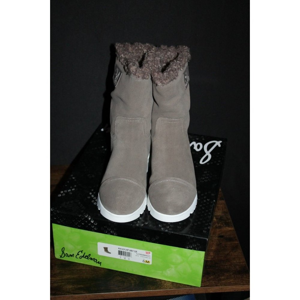 Sam Edelman Kaylie Flint Grey Velour Suede Shearling Women's Boots US 6 NEW - Picture 5 of 5